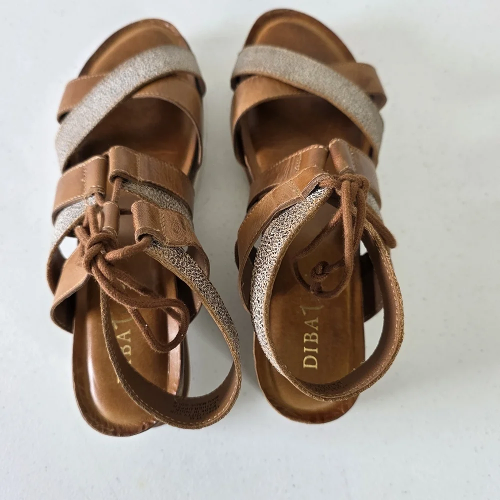 Diba True‎ Gitty Yup Leather Sandals Size 11 M Tie Ankle Strap Metallic Shoes